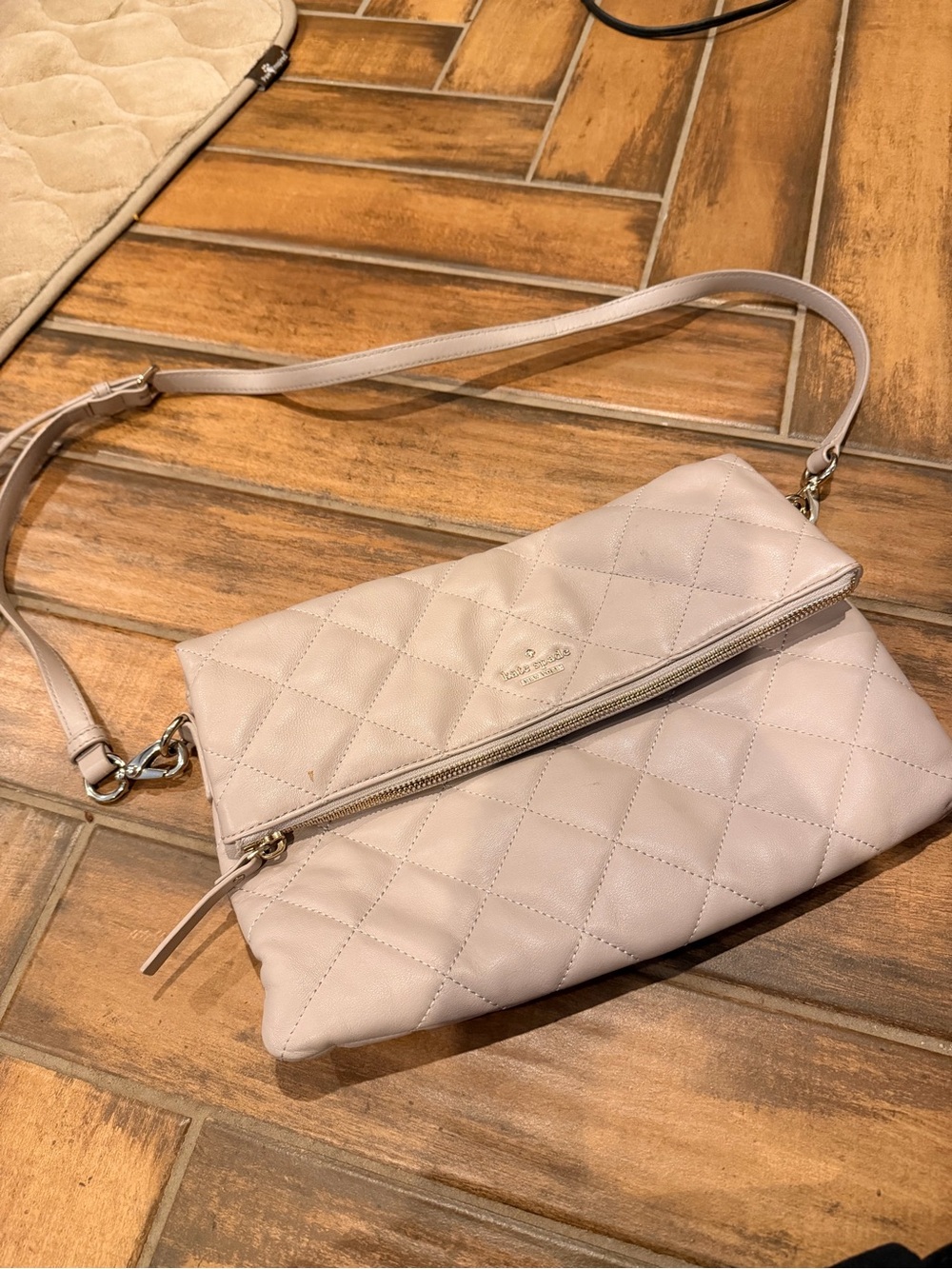 kate spade Quilted Fold-Over Crossbody in Light Taupe